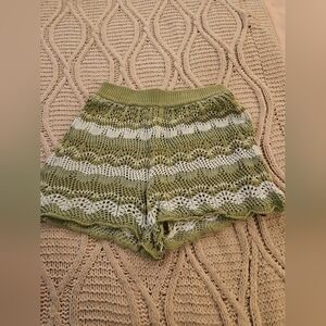 Princess Polly Olive and White High Waist Crochet Shorts‎